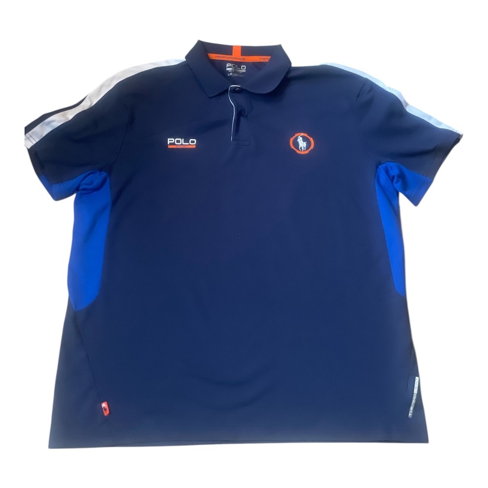 Polo Ralph Lauren Mens Performance Polo Shirt Navy‎ Blue White Stripe L G Sport - Picture 2 of 6